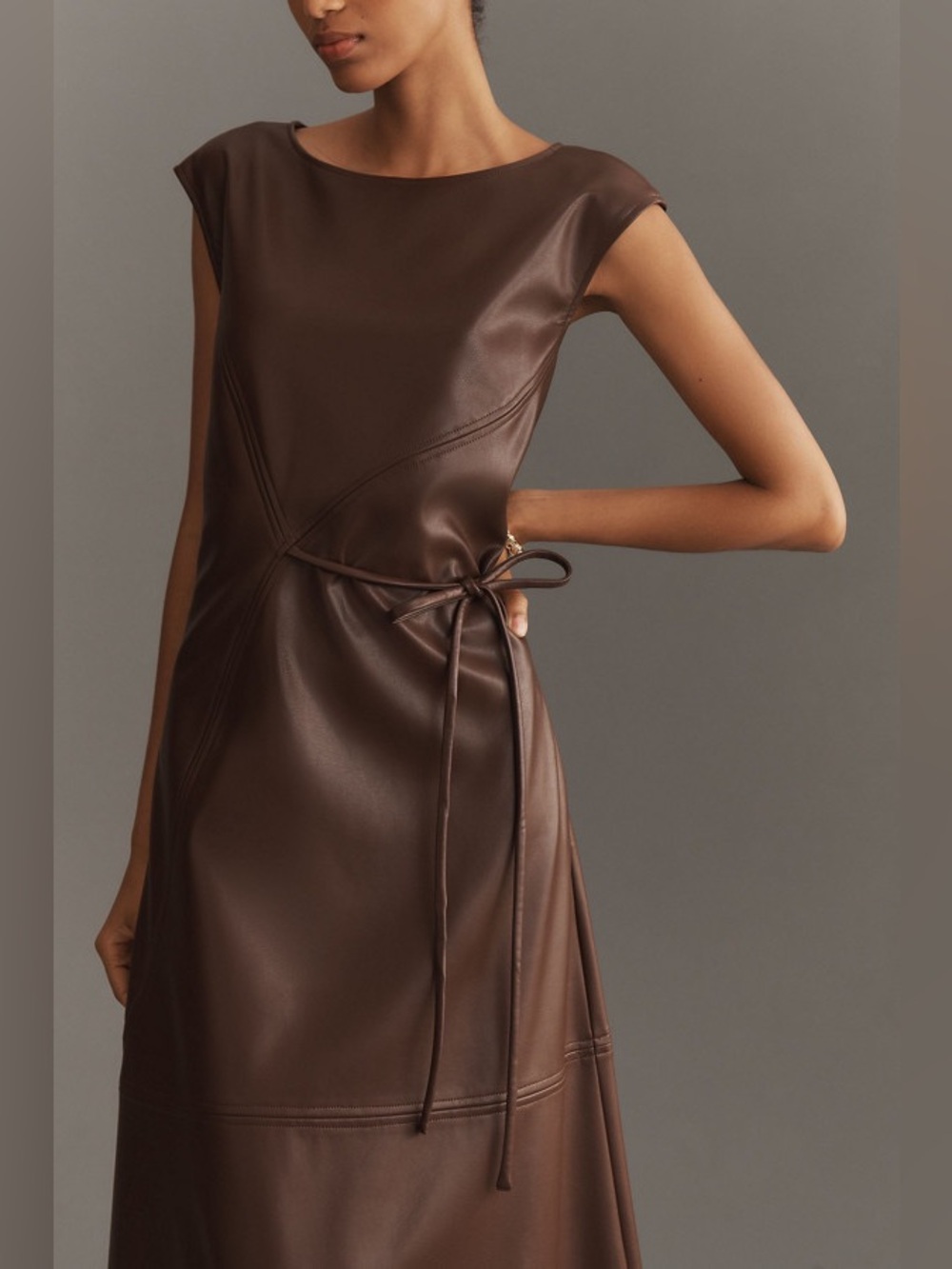 Maeve by Anthropologie Sleeveless Vegan Leather Wrap Midi Dress - Picture 3 of 13